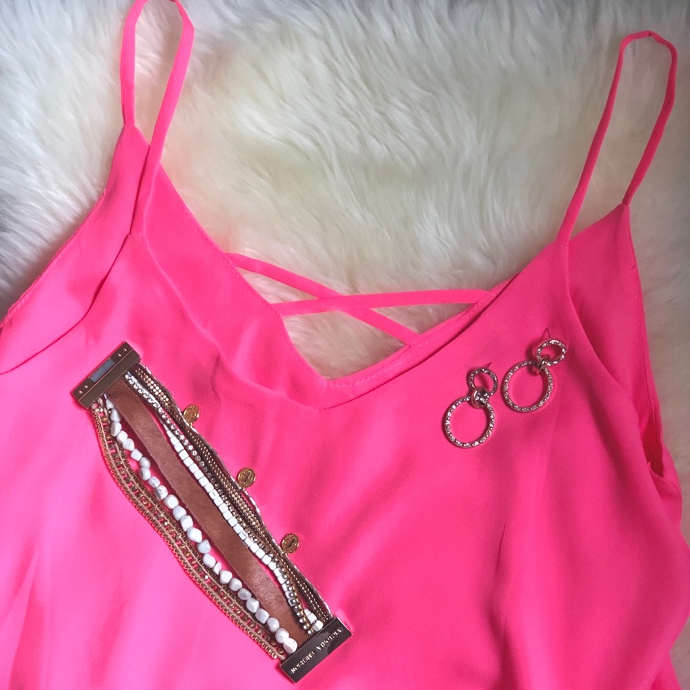 Sexy 2-Tier Criss-Cross Back Pink Tank, Never Worn
